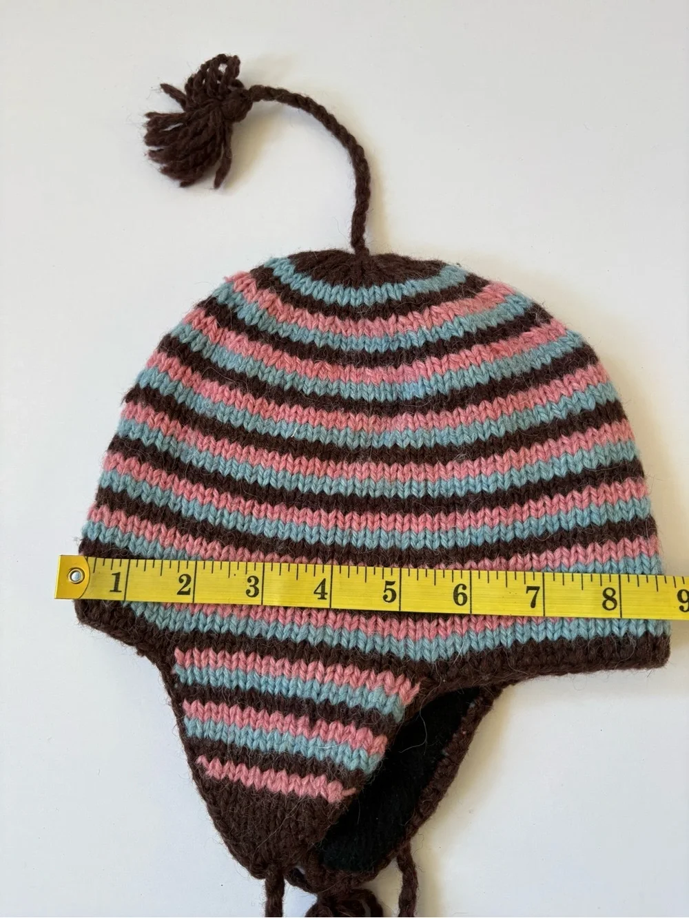 Loreto 100% Alpaca Wool Brown Pink Snow Beanie Hat Knit Earflap Earmuff Warm